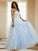 Applique Tulle A-Line/Princess Off-the-Shoulder Sleeveless Sweep/Brush Train Dresses