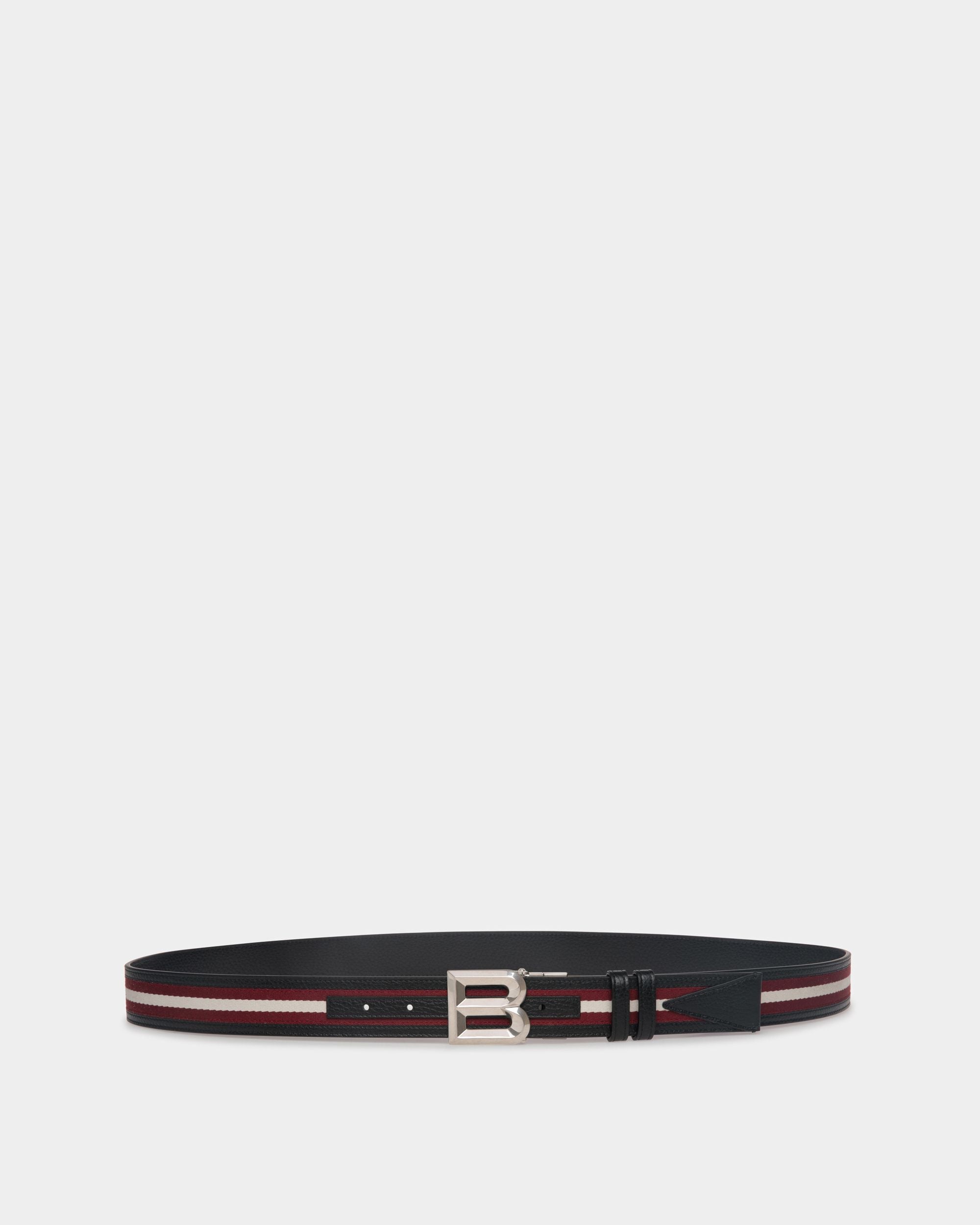 B Bold 35 mm | Ceinture réversible pour homme en cuir et tissu rouge blanc rouge | Bally | Still Life Devant