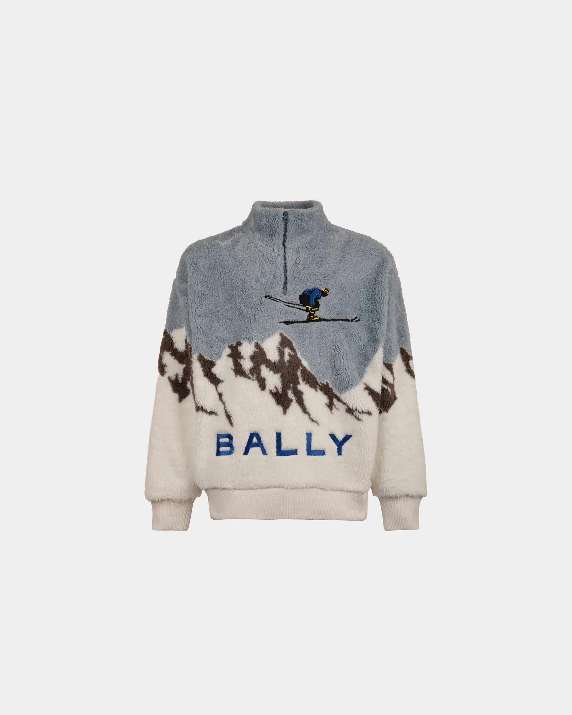 Sweat-shirt pour homme en molleton sherpa bleu clair et blanc| Bally | Still Life Devant