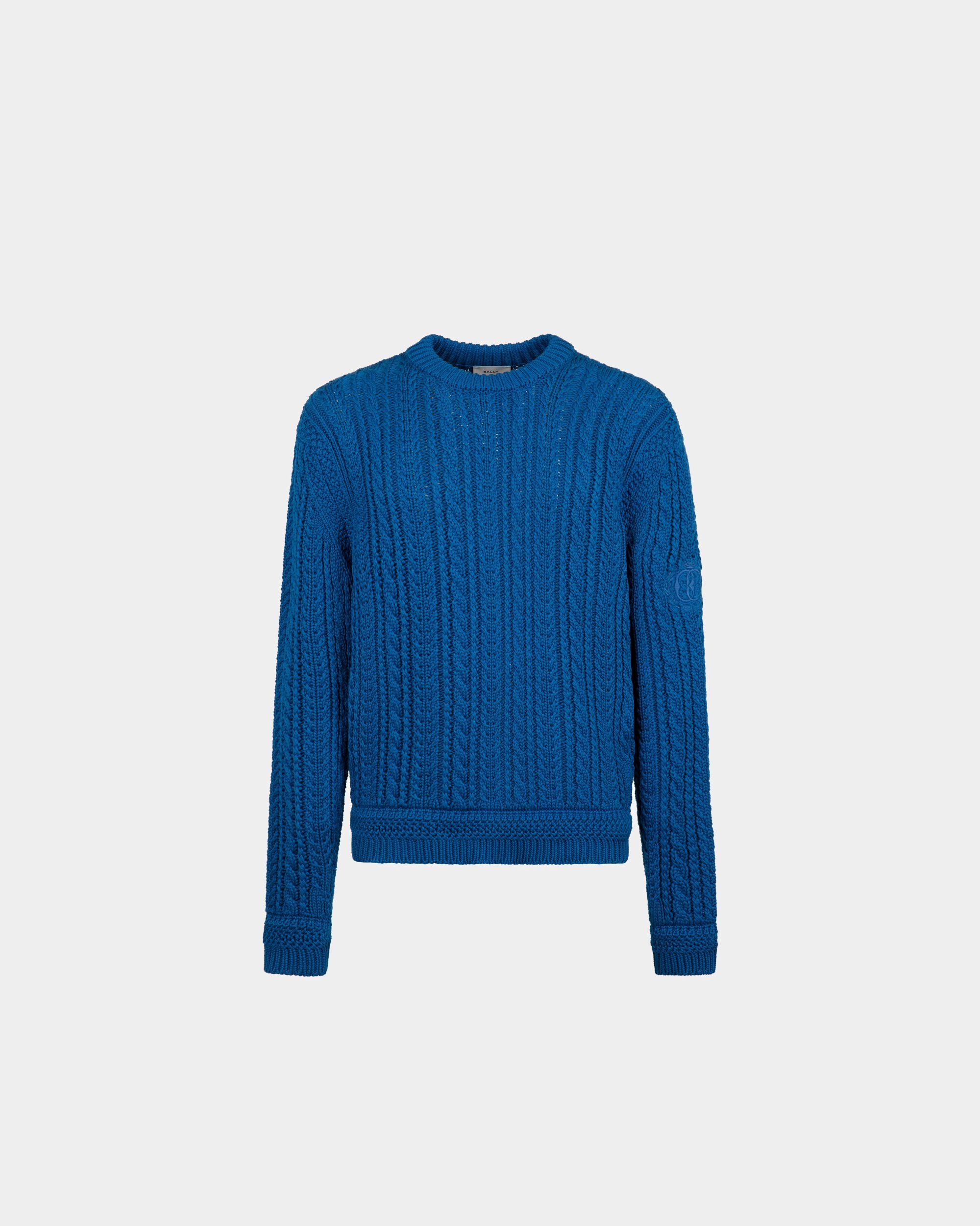 Men's Cable-knit Sweater in Blue Cotton | Bally | Still Life Front