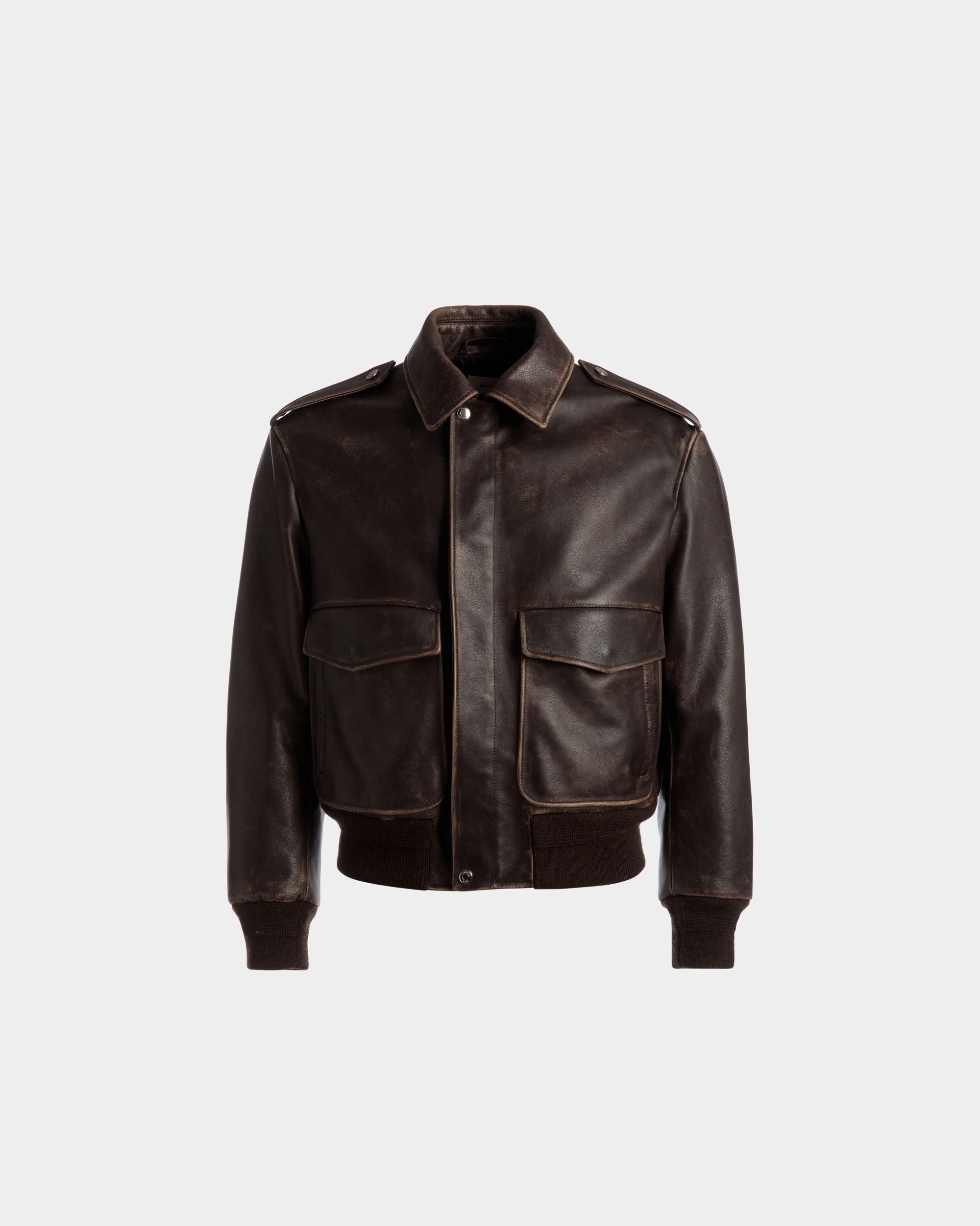 Blouson bomber | Veste pour homme | Cuir marron | Bally | Still Life Devant