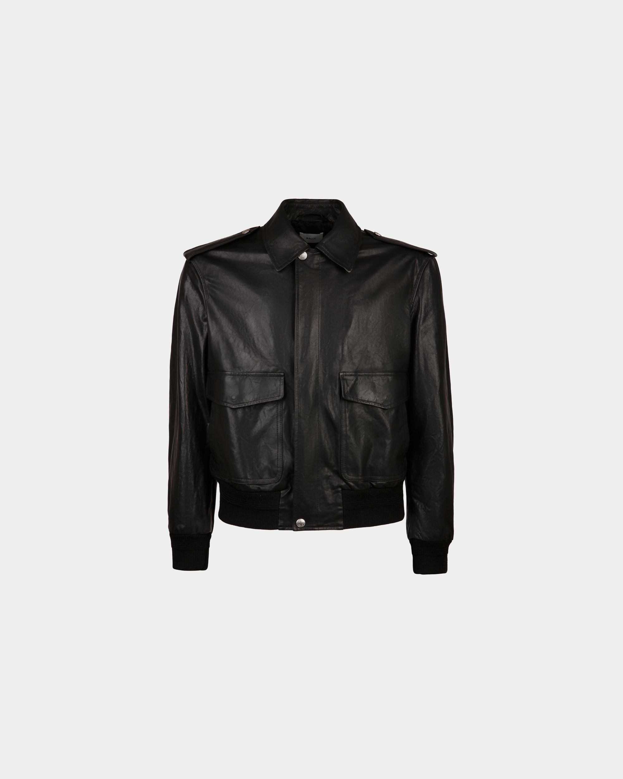 Blouson pour homme en cuir noir | Bally | Still Life Devant