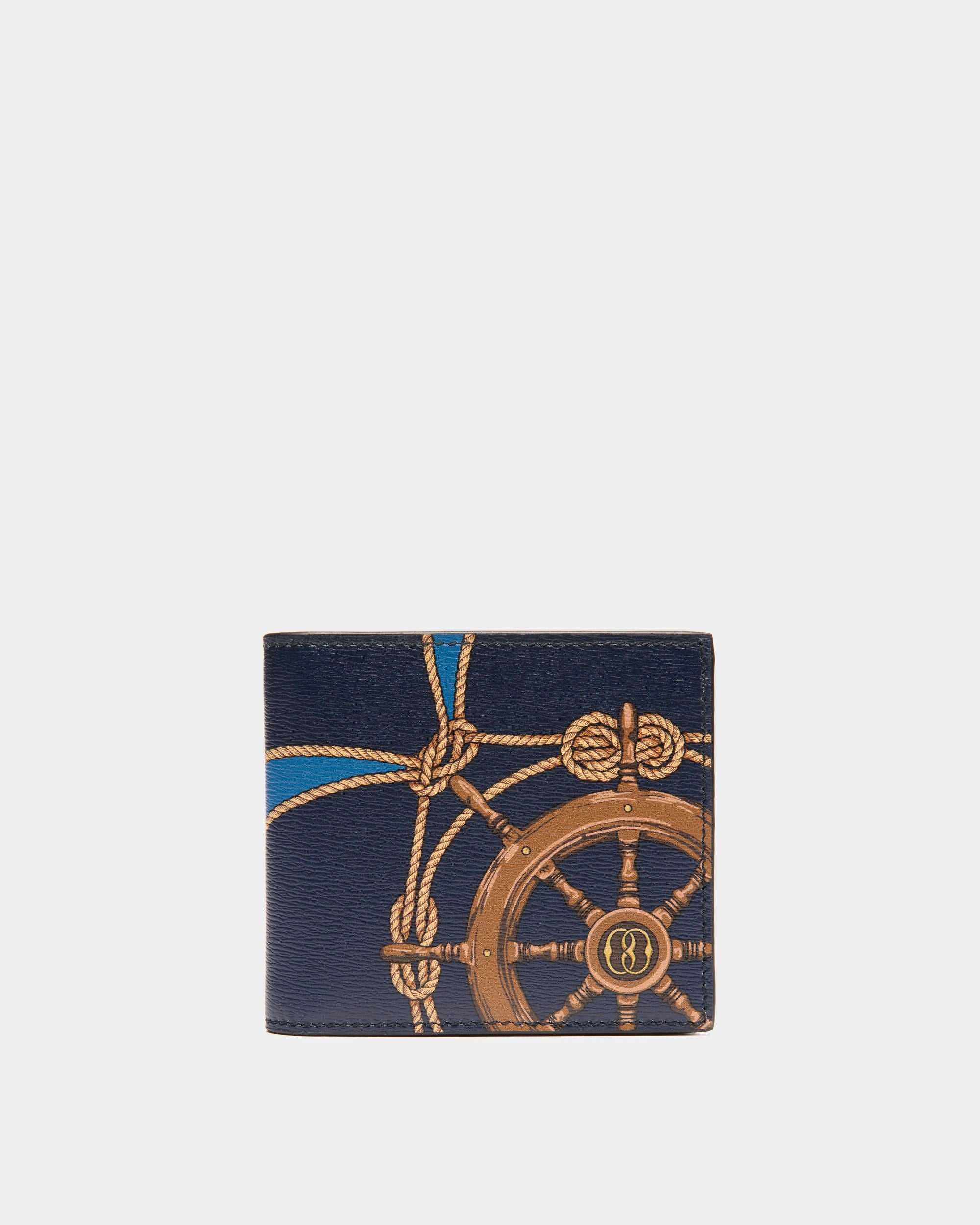 Crossing | Men's Bifold Wallet in Blue Leather | Bally | Still Life Front