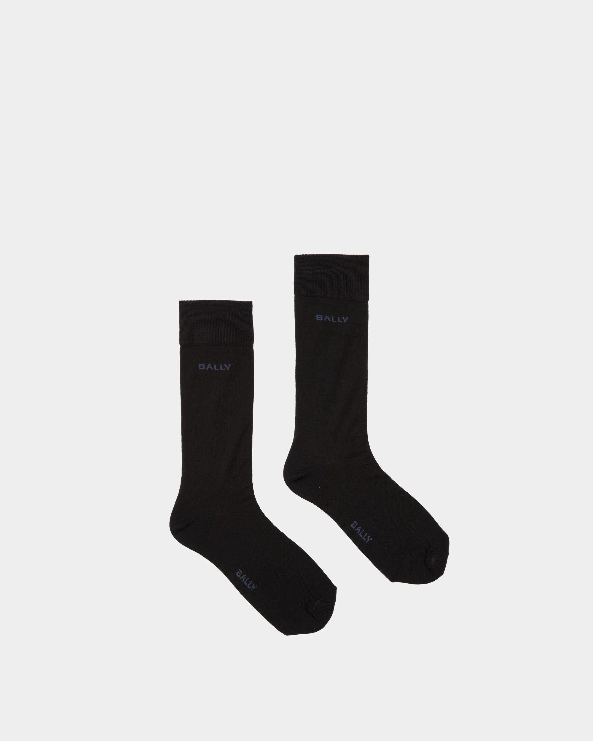 Chaussettes à rayures avec logo | Chaussettes pour homme | Coton chiné couleur encre et indigo | Bally | Still Life Haut