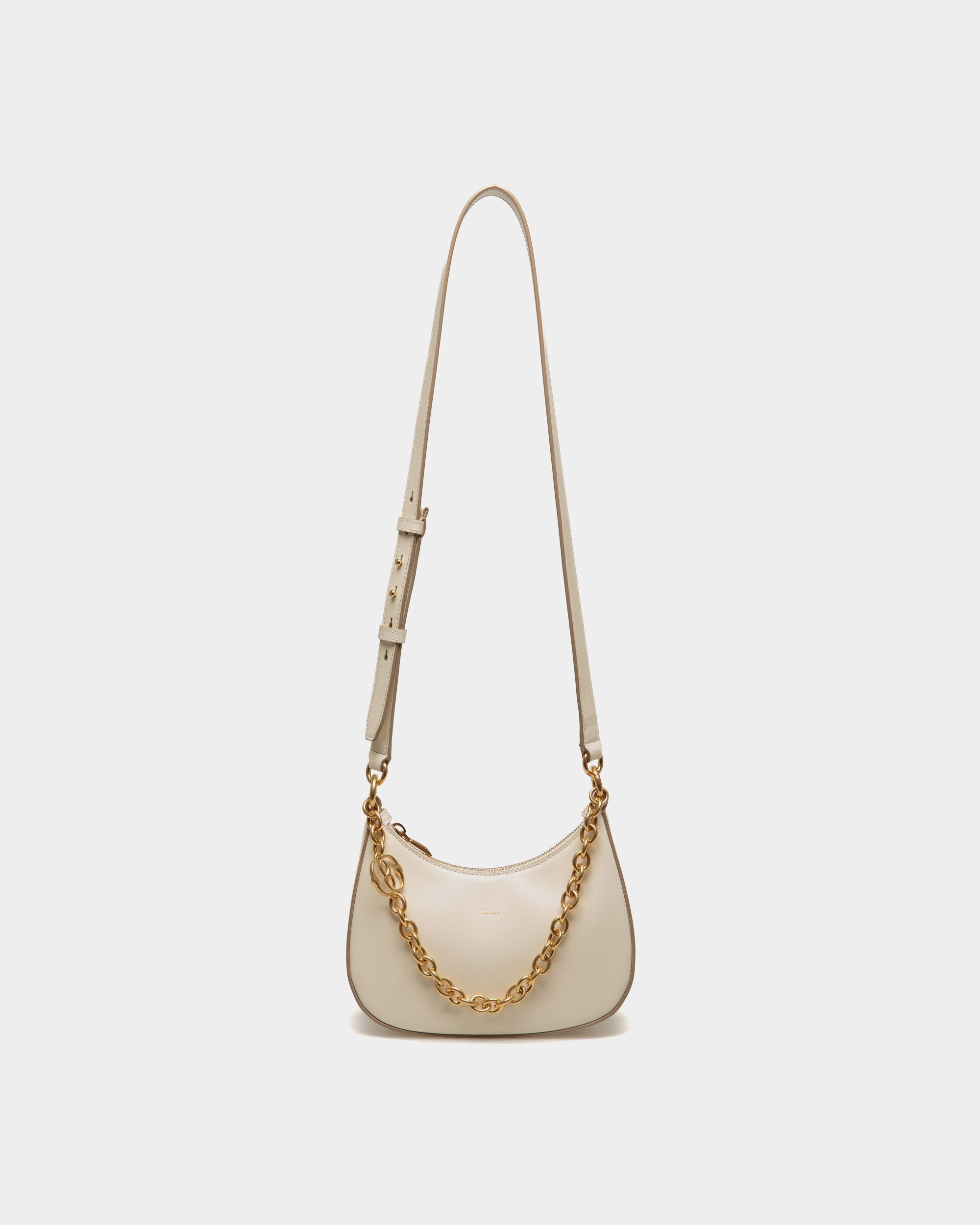 Women's Emblem Mini Crossbody Bag In White Patent Leather | Bally | Still Life Front