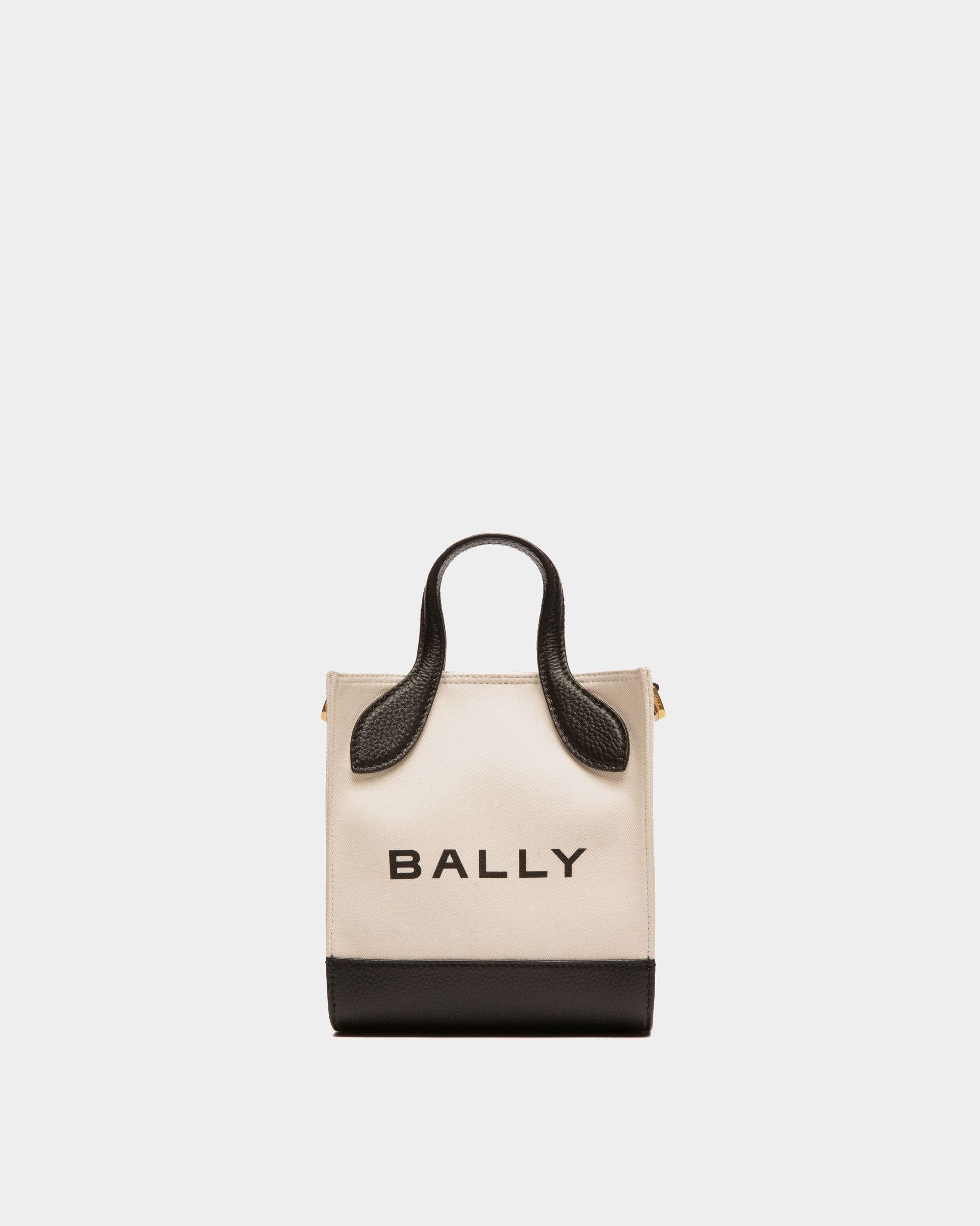 Bar | Mini sac cabas pour femme en toile et cuir neutre et noir | Bally | Still Life Devant