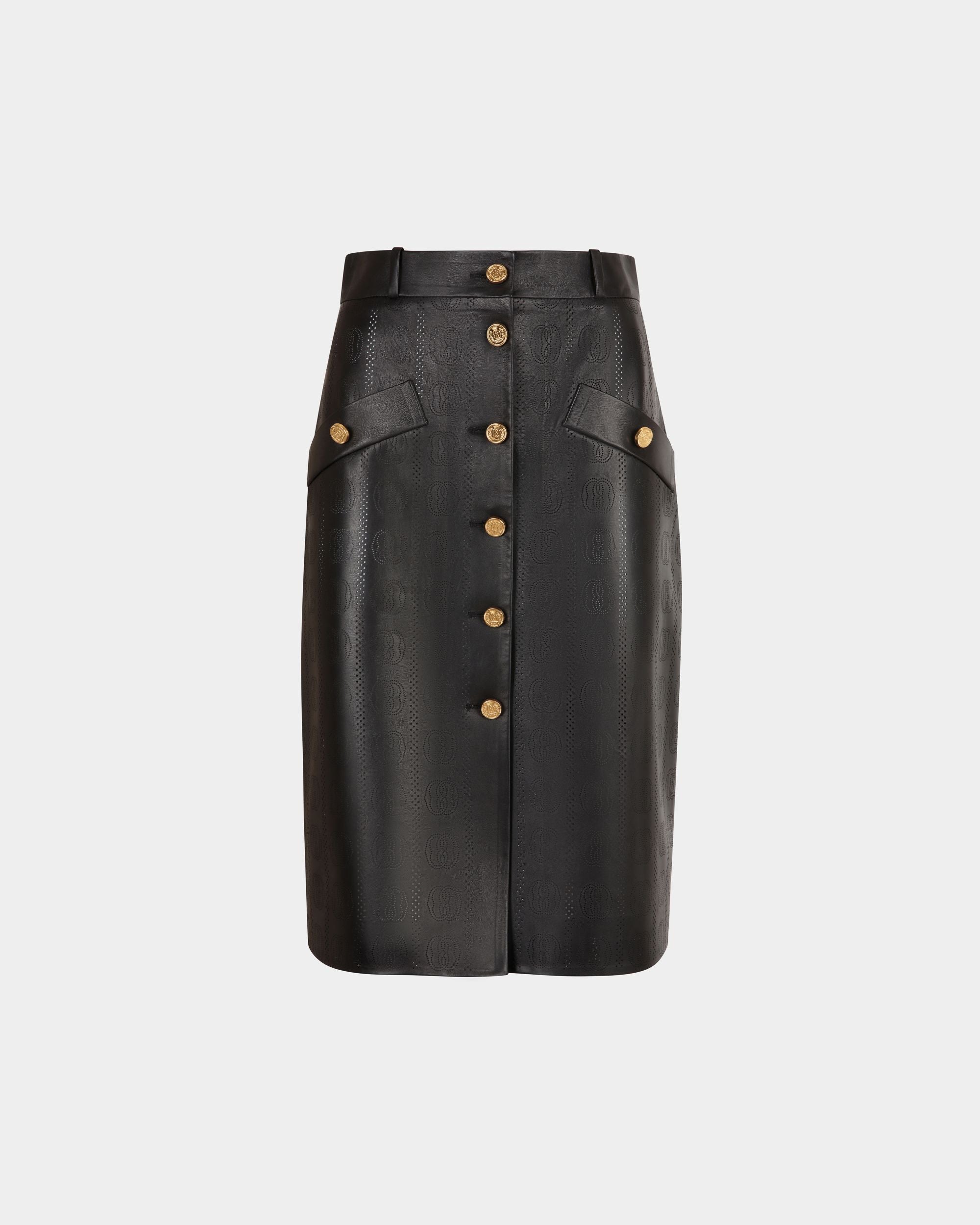 Jupe midi pour femme en cuir noir | Bally | Still Life Devant