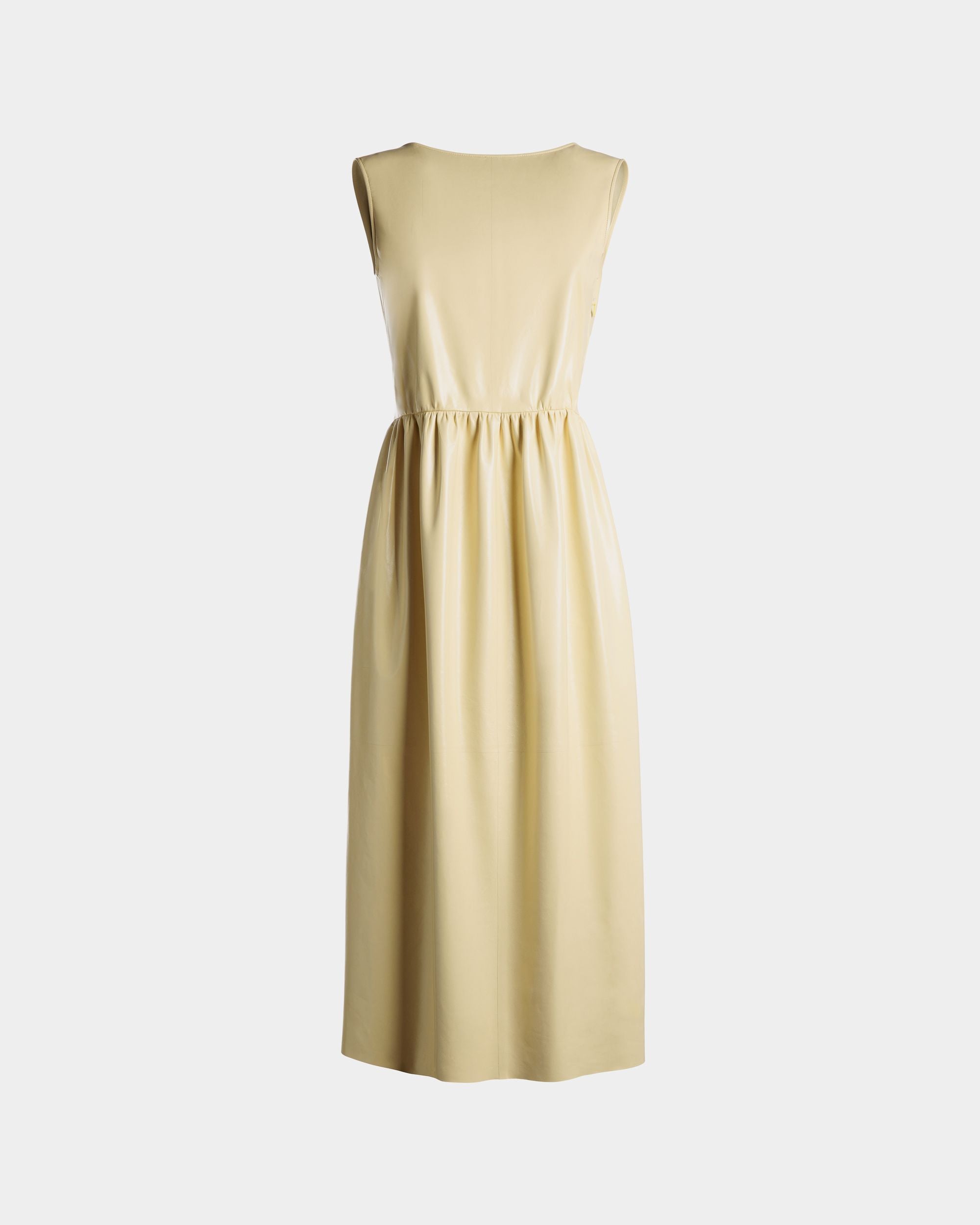 Robe midi sans manches pour femme en cuir Vanana Yellow | Bally | Still Life Devant