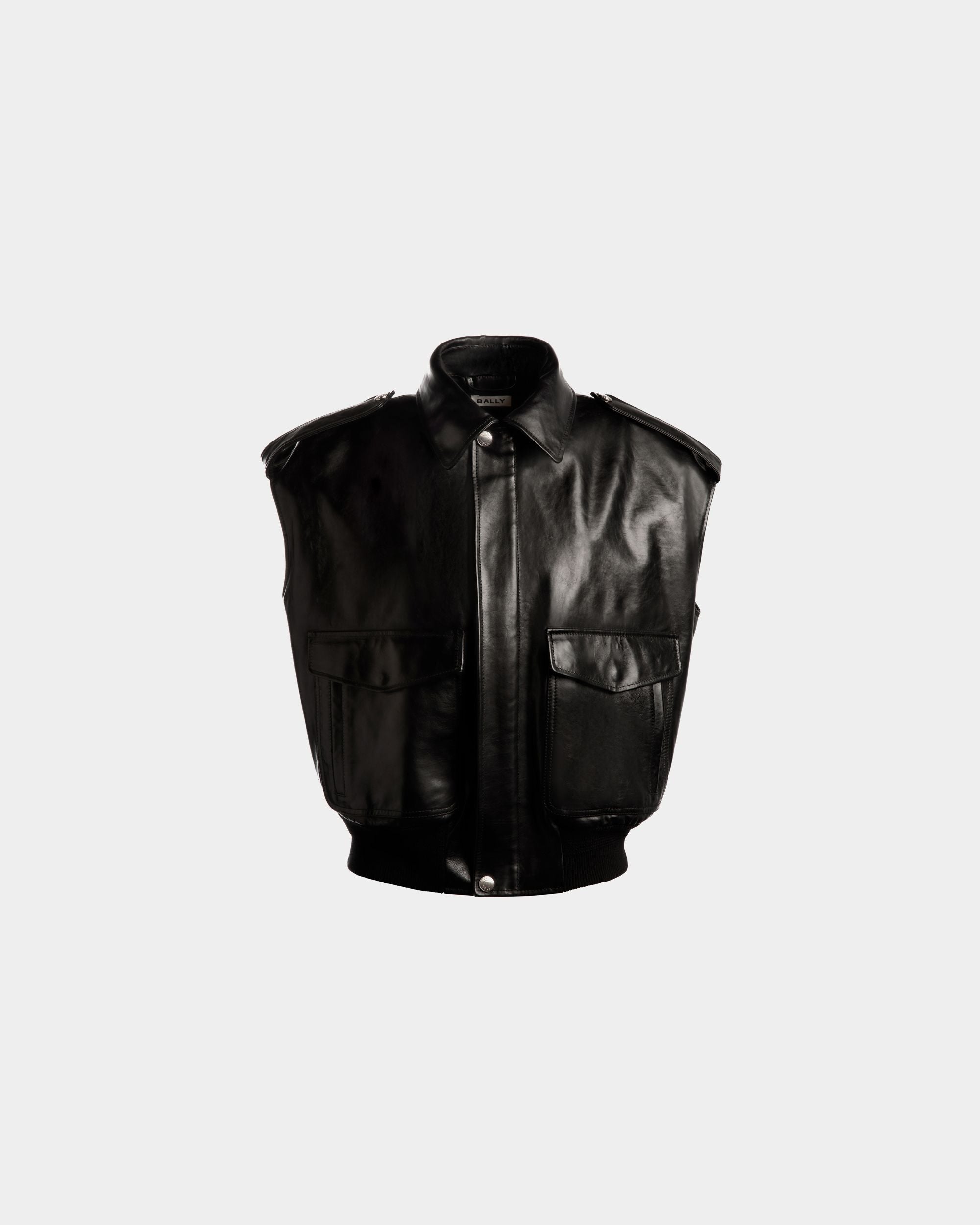 Gilet pour femme en cuir noir | Bally | Still Life Devant