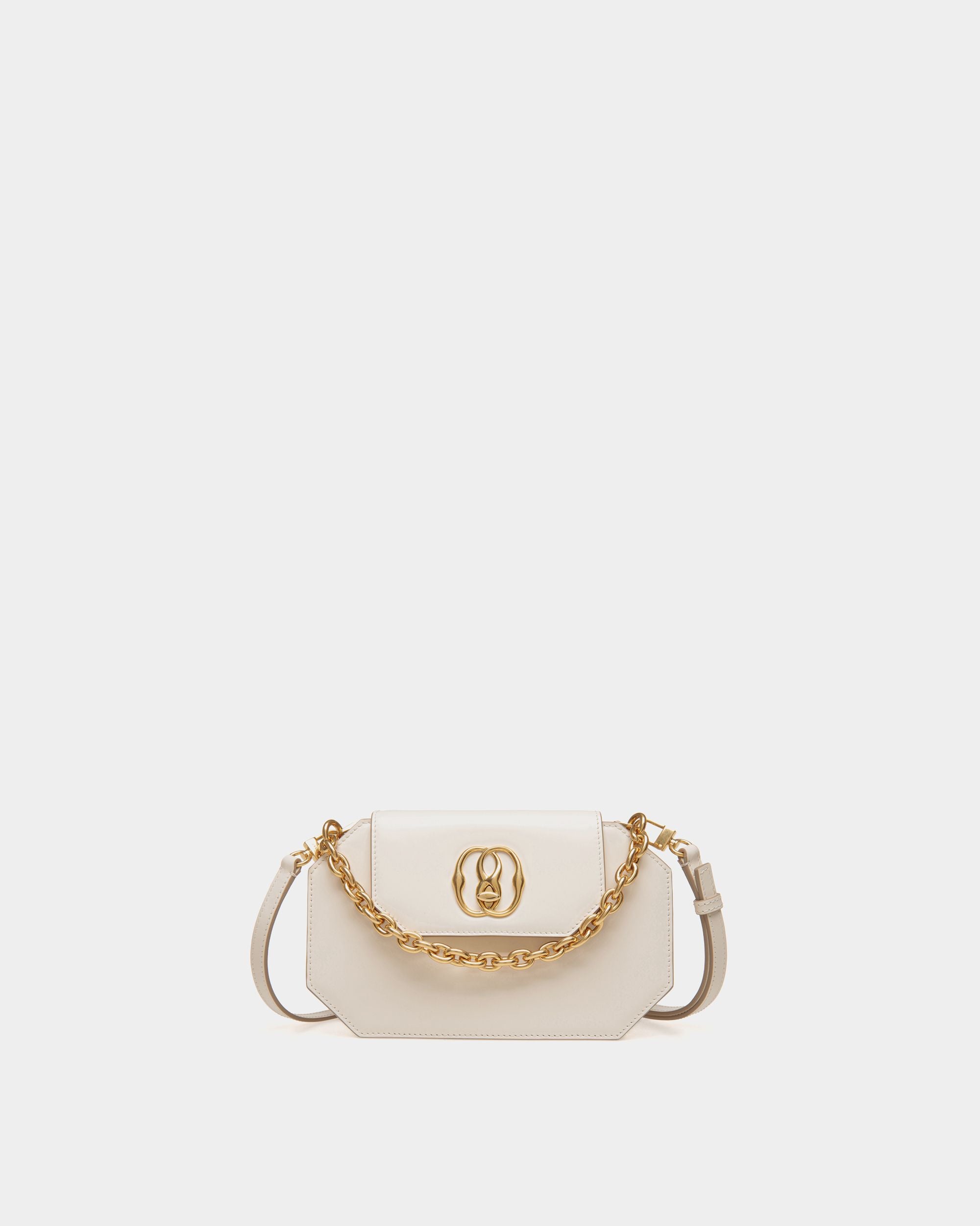 Emblem | Women's Mini Bag in White Brushed Leather | Bally | Still Life Front