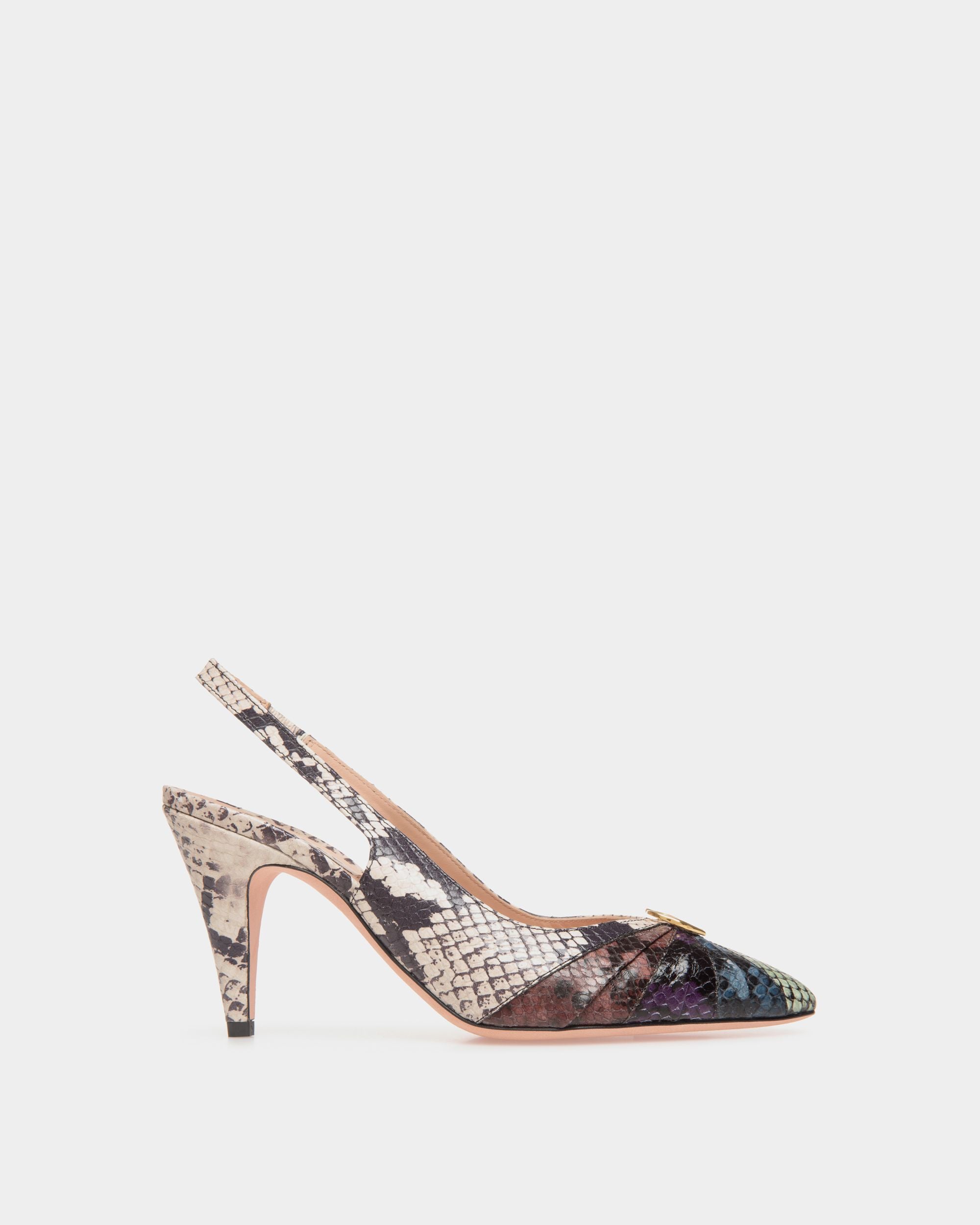 Jolene | Escarpin slingback pour femme en cuir multicolore imprimé python | Bally | Still Life Côté