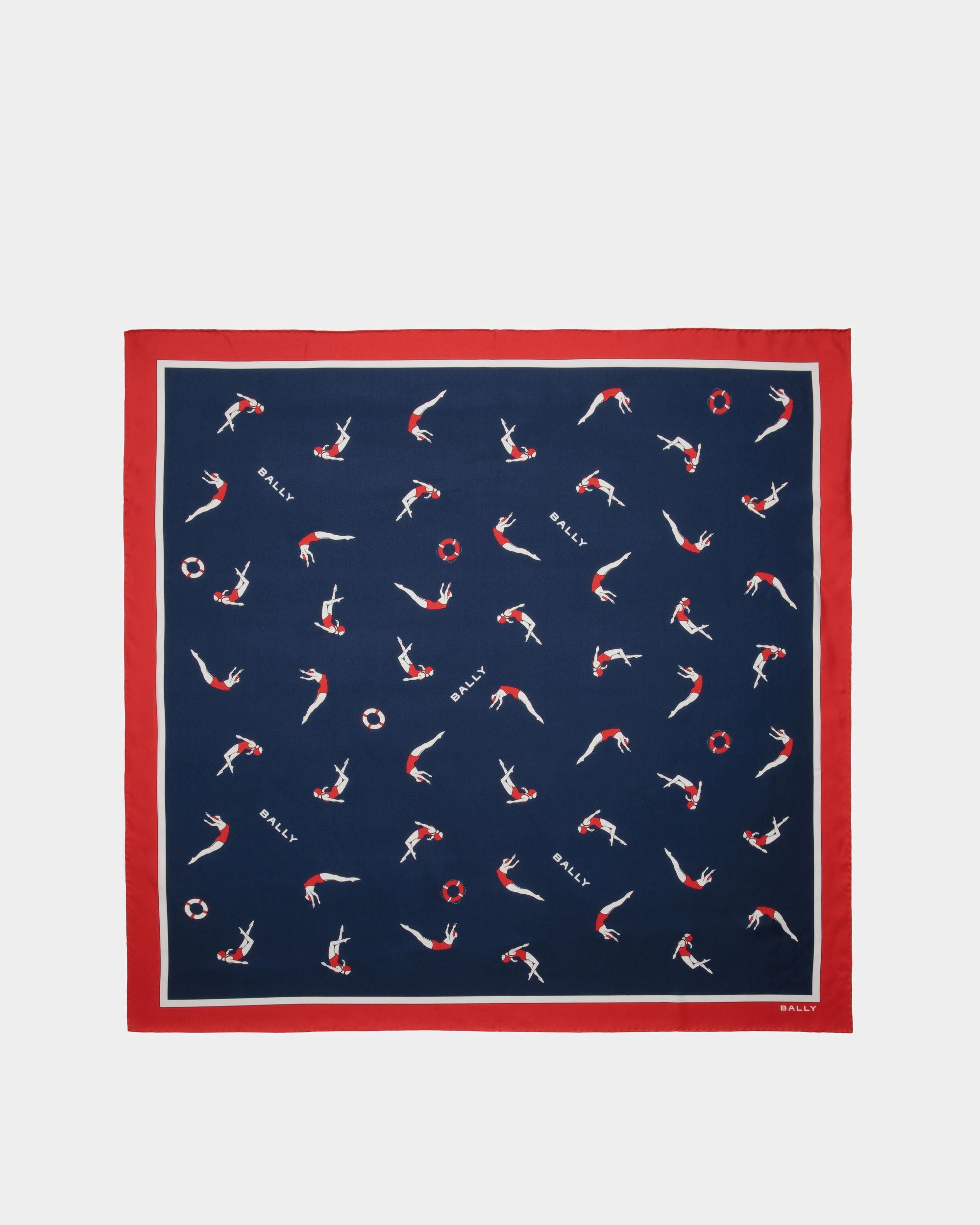 Foulard carré pour femme en soie bleue | Bally | Still Life Haut