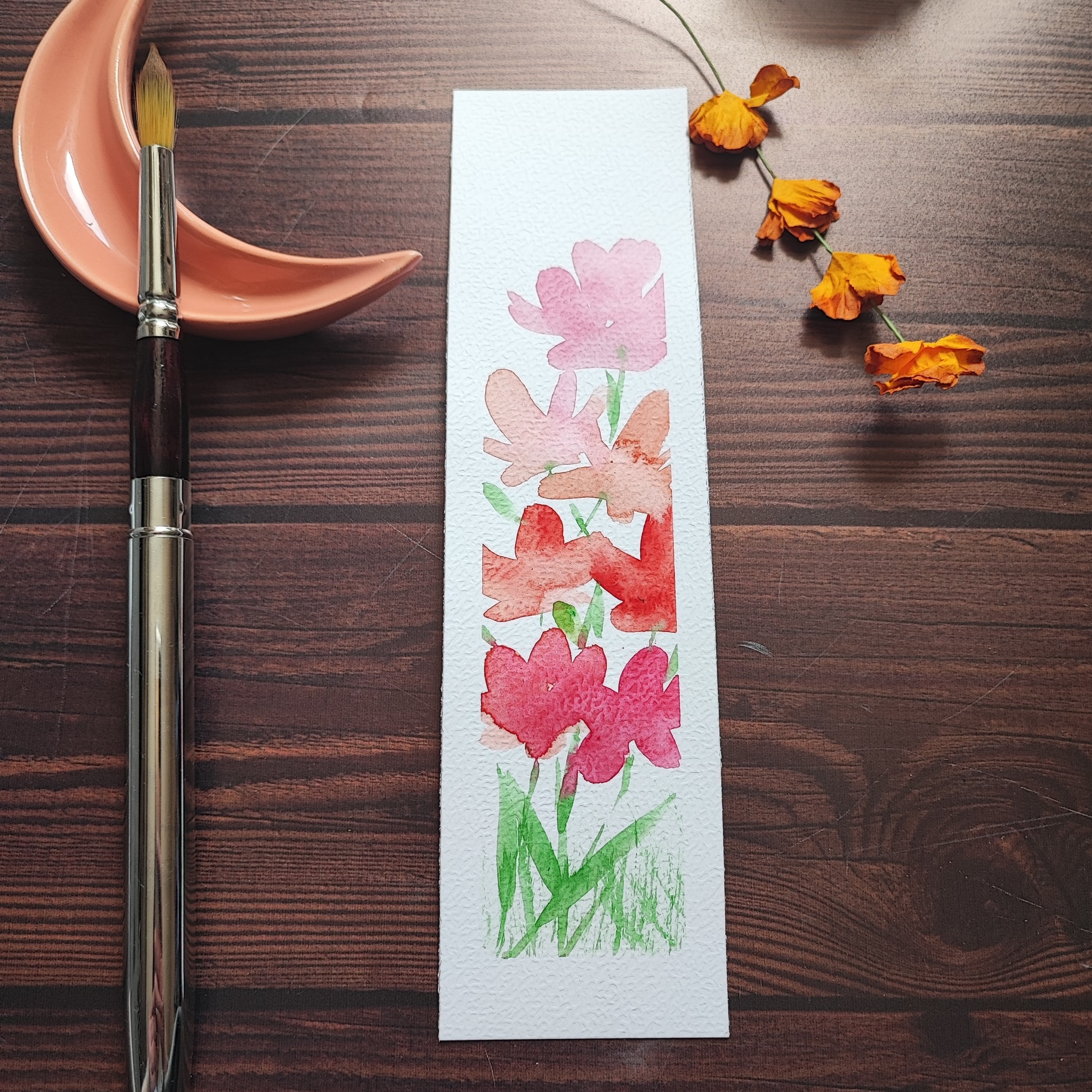 Marque-page plastifié aquarelle fleurs roses – Rosemarycrea