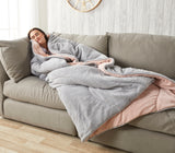 Huggleland Easy Wash Reversible Coverless Teddy Fleece Duvet and Pillowcase - Grey/Pink Image 4