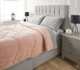 Huggleland Easy Wash Reversible Coverless Teddy Fleece Duvet and Pillowcase - Grey/Pink Image 2