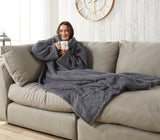 Huggleland Charcoal Teddy Fleece Wearable Relaxing Blanket Image 3