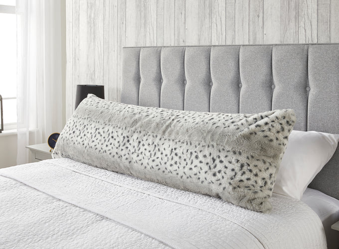 Huggleland Grey Snow Leopard Bolster Pillow Image 1