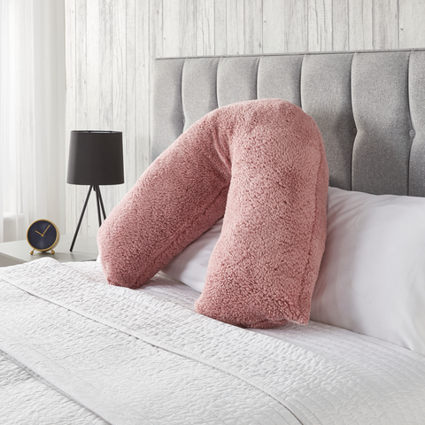 Huggleland Pink Teddy Fleece V Shape Support Pillow