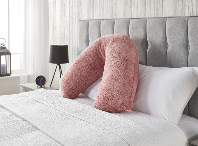 Huggleland Pink Teddy Fleece V Shape Support Pillow Image 1