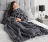 Huggleland Charcoal Teddy Fleece Wearable Relaxing Blanket Image 1