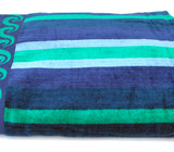 100% Cotton Blue & Green Striped Beach Towel Image 1