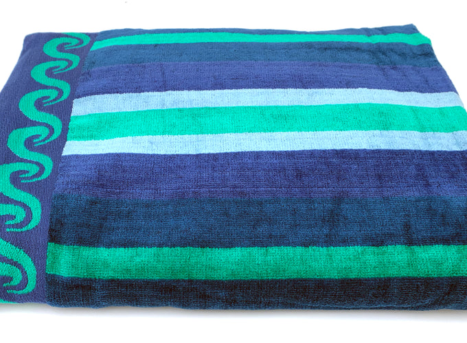 100% Cotton Blue & Green Striped Beach Towel Image 1