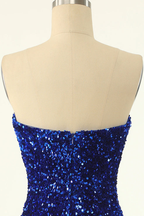 Strapless Royal Blue Sequin Bodycon Mini Dress – Ohmollydress