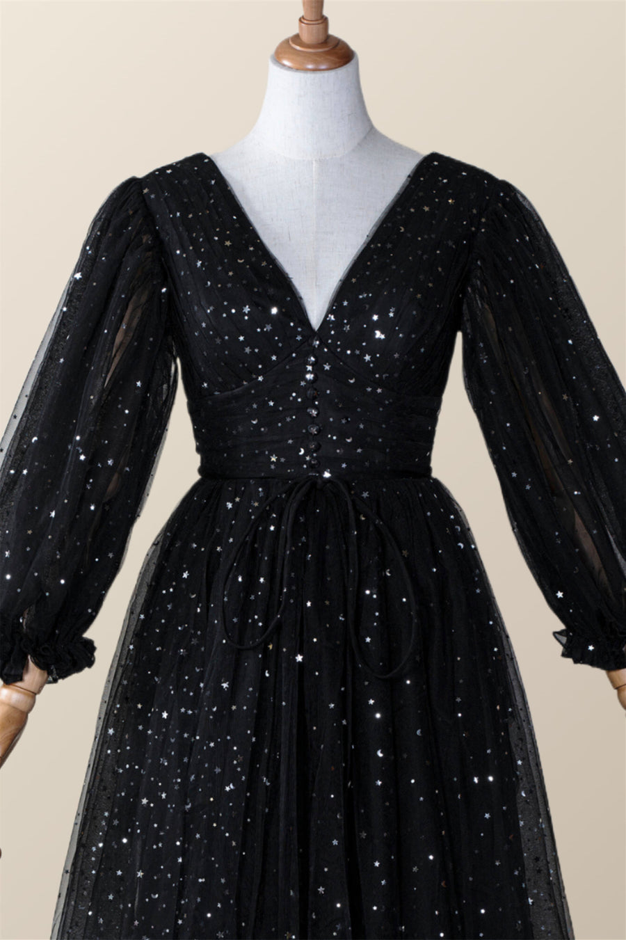 Long Sleeves Black Starry Tulle Midi Dress – Ohmollydress