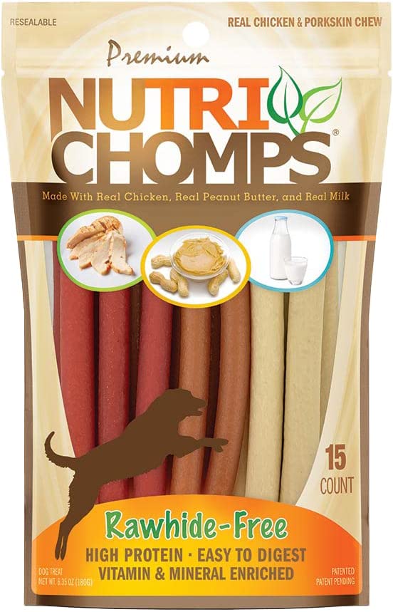 NutriChomps Dog Chews, 5-inch Twists, Easy to Digest, Rawhide-Free Dog Treats, 15 Count, Real Chicken, Peanut Butter and Milk flavors