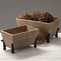 Wood Iron-Footed Planter Set of 2