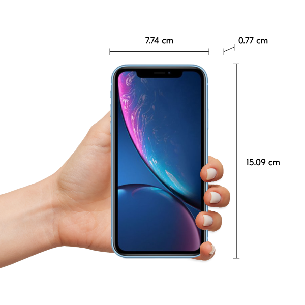 iPhone Xr méretei kézben tartva (magasság, szélesség, vastagság)