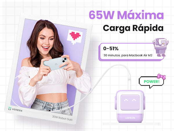 Cargador UGREEN Nexode RG de 65W con GaN (Morado)