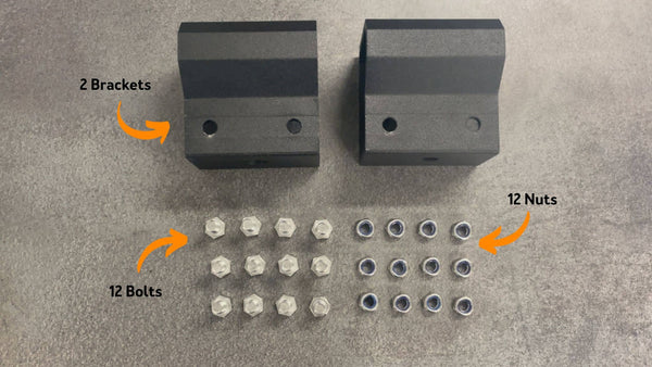 TentBox Side Awning cargo brackets on table clearly showing each part