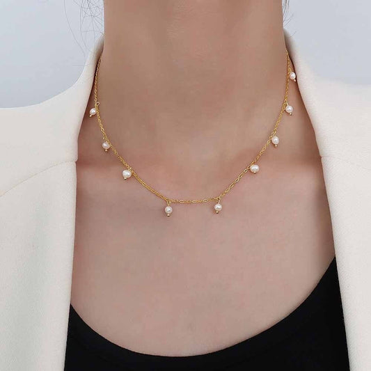 Freshwater Pearl & Gold Paperclip Chain Necklace Gold Masami Pearls Roma Designer Jewelry