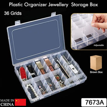 7673 36 Grids Clear Plastic Organizer Box with Adjustable