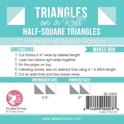 Paper Piecing | Triangles on a Roll | 2" Finished Half-Square Triangles