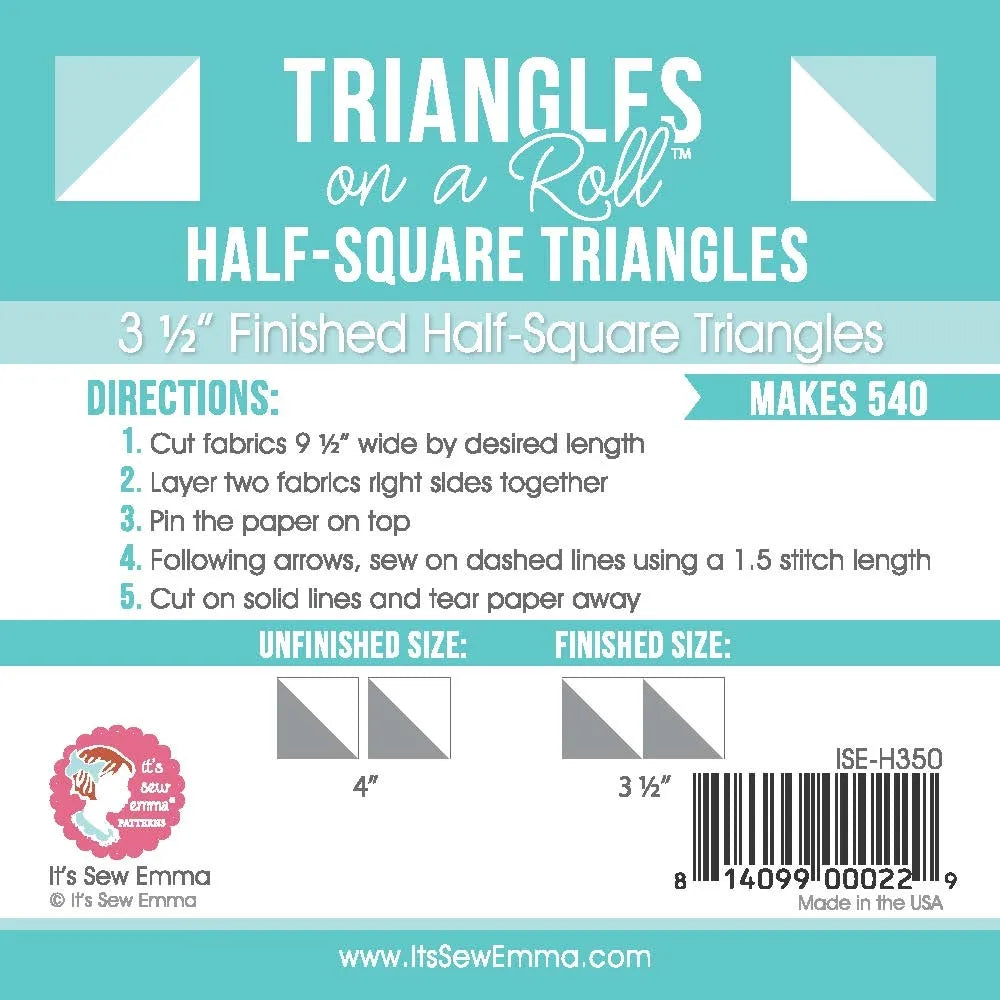 Paper Piecing | Triangles on a Roll | 3.5" Finished Half-Square Triangles