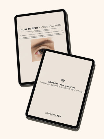 Ebook for Lash Technicians about chemical burns and allergic reactions to eyelash extensions