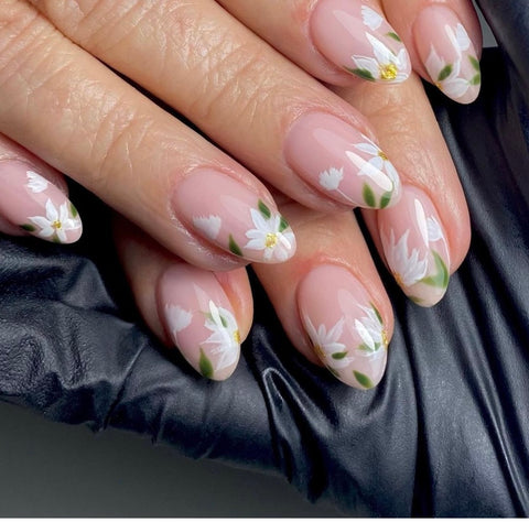 Floral nail art with gel polish for Valentine's nails