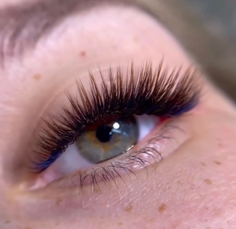Brown lash extensions with cat eye lash mapping