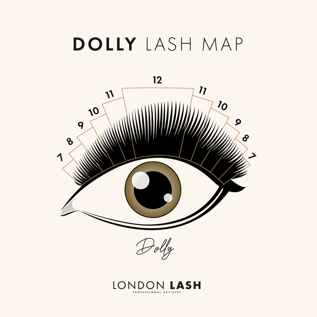 Lash map for lash extensions in the style of Doll lashes