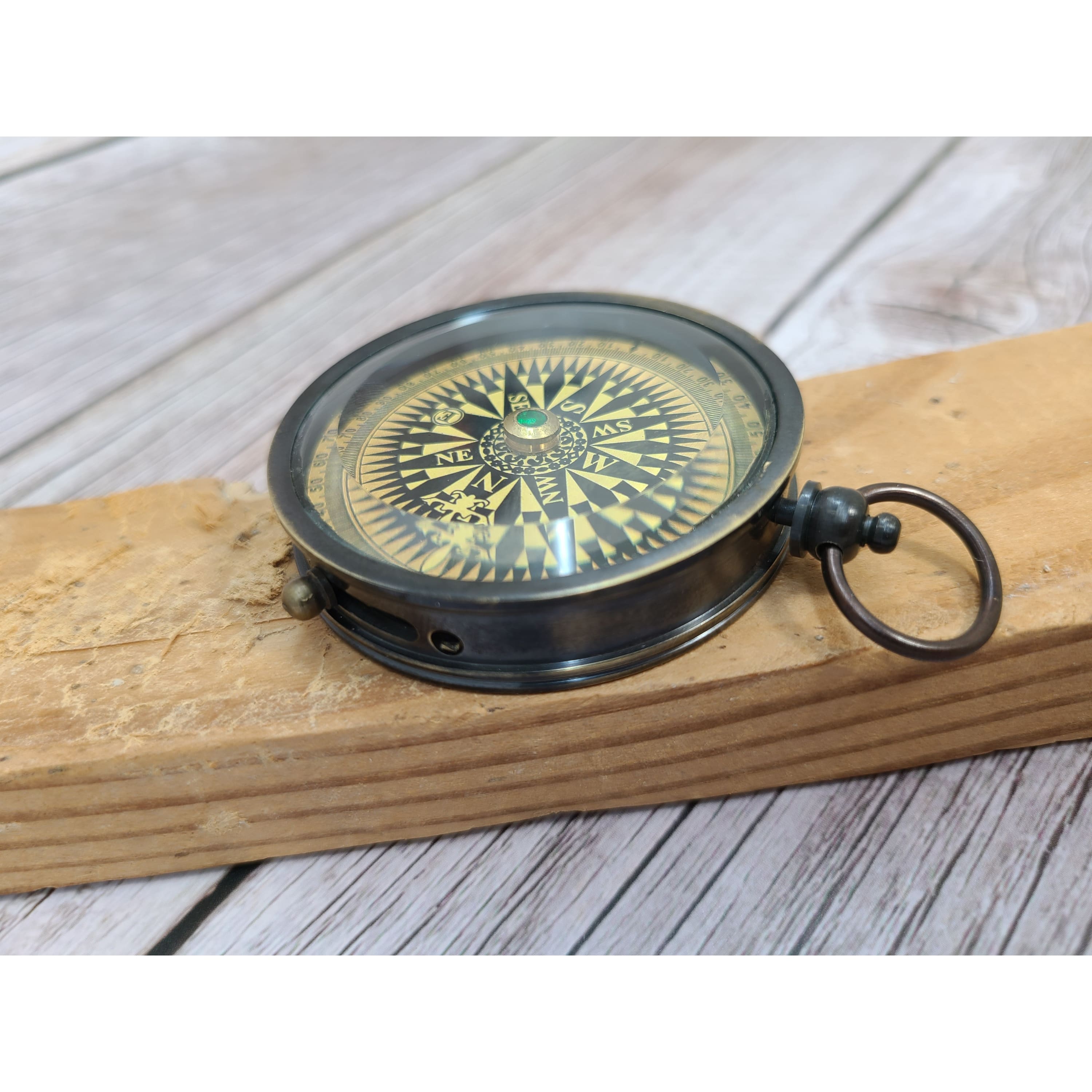 Antique Brass Poem Pocket Compass