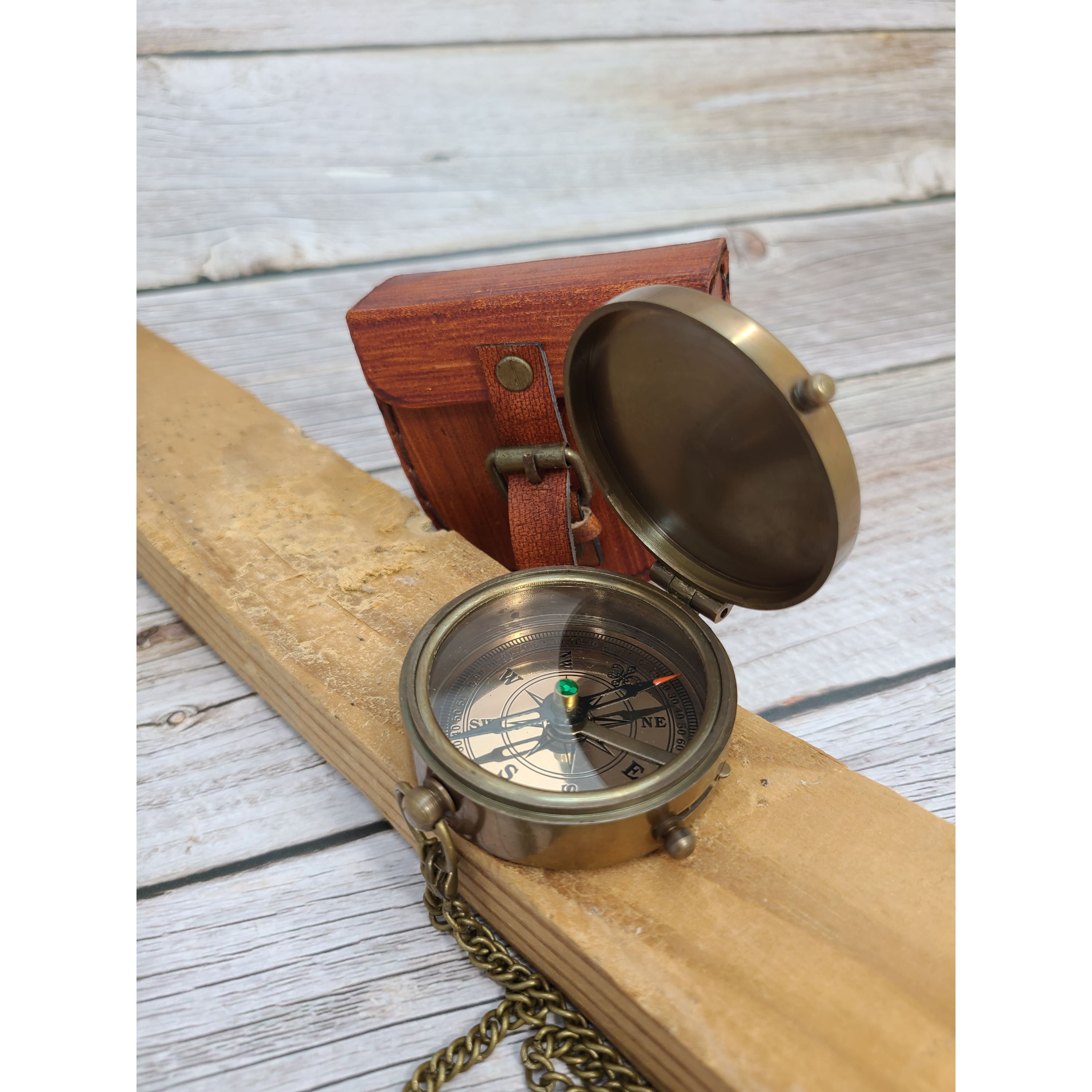 Antique Compass, Compass in Leather Pouch, Vintage Look Compass, Compass  with Chain, Pocket Compass
