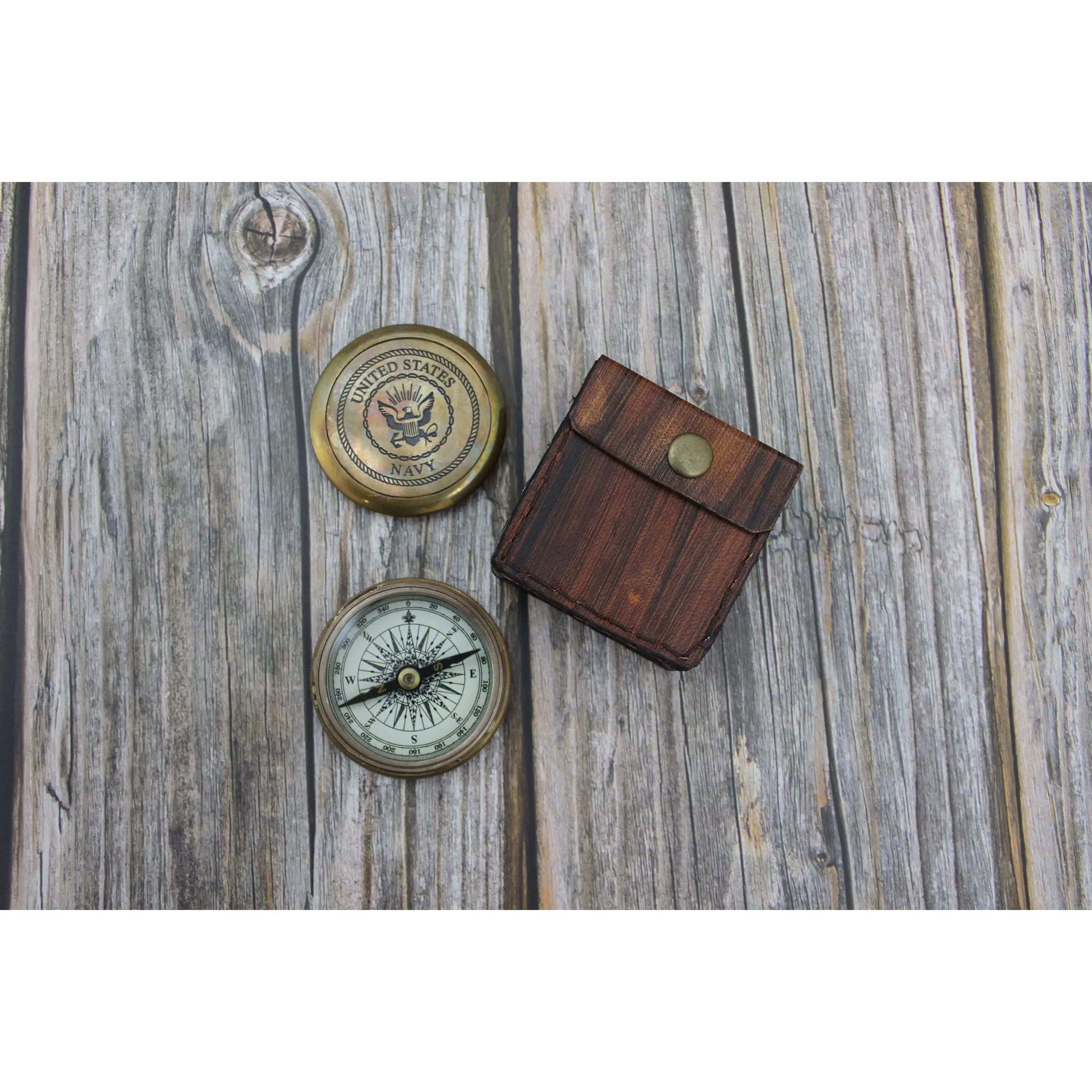 Antique Brass Compass Vintage Solid Brass WWII Military Pocket Compass Gift