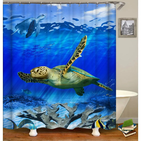Nautical Sea Turtle Shower Curtain Sealife Coastal Beach Style