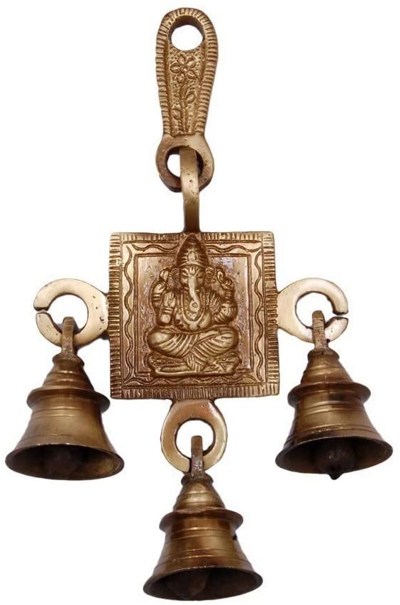 Bengalen Brass Ganesha Bells Wall Hanging Idol Decorative Showpiece Antique Finish Ganesh Wall Art Decor Statue