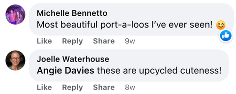 Feedback reading "Most beautiful port-a-loos I've ever seen!"