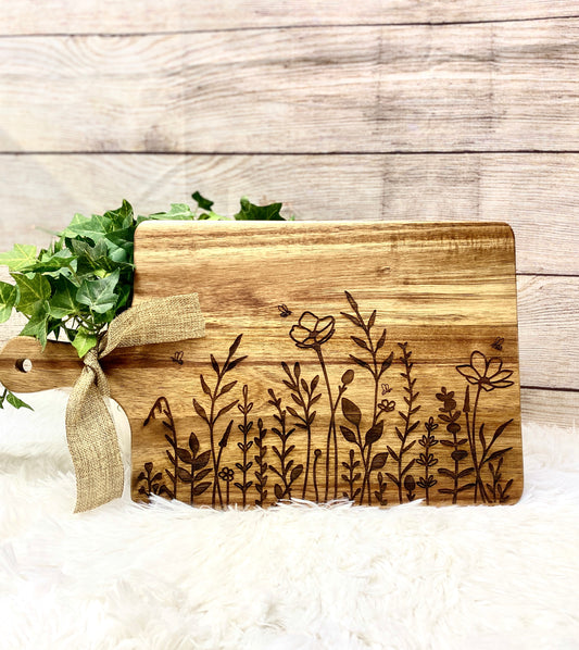 Wooden Cutting Board Decorated Sunflowers and Dots, Decorative