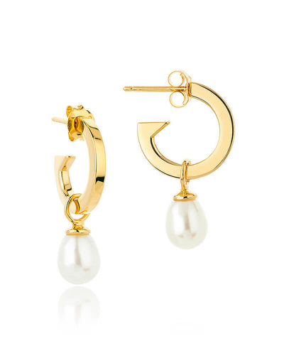 Shop gold biography pearl hoops