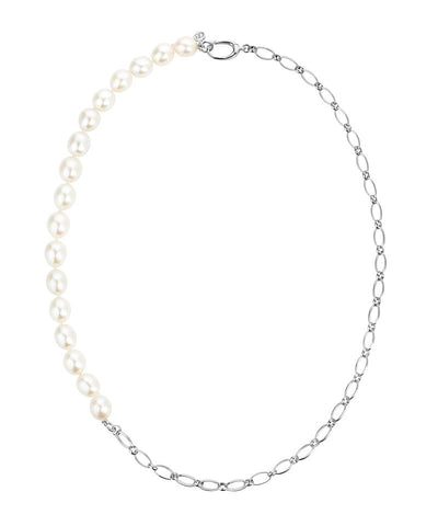 Silver Sleek City Pearl Chain Necklace
